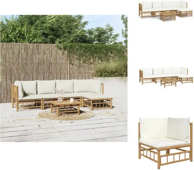 Produktbild von vidaXL 6-tlg. Garten-Lounge-Set mit Cremeweißen Kissen Bambus -  Gartenmöbel-Sets