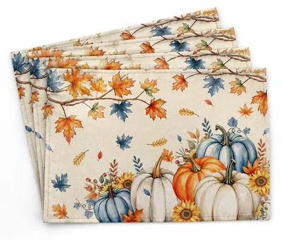 4 Herbst-Tischsets Kürbis Ahorn Sonnenblume für Esstisch