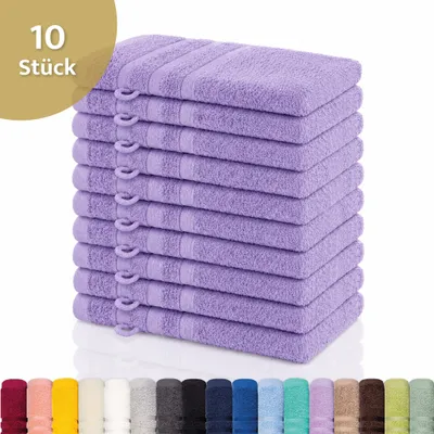 Produktbild von Lavea® 10er Set Waschhandschuh 15x21 cm – Waschhandschuhe aus 100% Baumwolle, weicher Frottee Waschlappen – Frottierserie Elena – Lavendel