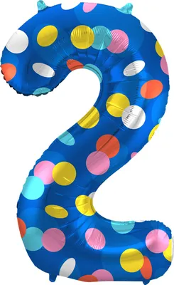 Produktbild von Folienballon Zahl 2 bunte Dots 86cm