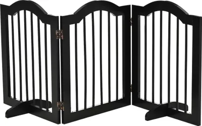 Produktbild von Absperrgitter Hund 3-teilig, 154,5 x 61 cm Faltbar Hundegitter mit Tür, Türschutzgitter mit 2 Stützfüßen, Freistehend Treppengitter für Küche, Flur, Schwarz