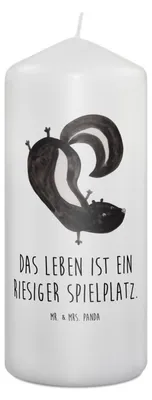 Produktbild von Mr. & Mrs. Panda Kerze Stinktier Handstand 19 x 8 cm - Weiß - Geschenk, Erinnerungslicht, Blockkerze, Erinnerungskerze, Stumpenkerze, Skunk, Wildtier, Stinki, Raubtier