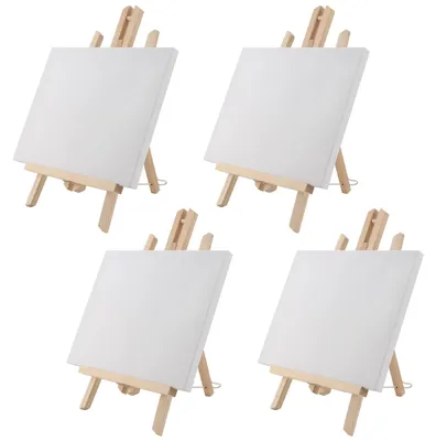 4er-Set Mini-Staffelei mit Leinwand 23x30 cm, Tischstaffelei