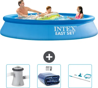 Produktbild von Intex runder aufblasbarer Easy Set-Pool – 305 x 61 cm – Blau – im Lieferumfang enthalten Filterpumpe für Schwimmbad - Sonnensegel - Reinigungskit