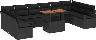 Productafbeelding van vidaXL Tuinset met 11 stukken, zwart, van polyrotan