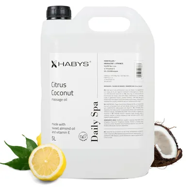 Produktbild von HABYS Daily Spa | Citrus Coconut Massageöl | Zitrus-Kokos-Duft | Mit Mandelöl & Vitamin E | für Massage & Pflege | 5L