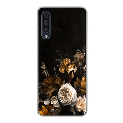 Produktbild von MuchoWow® Handyhülle Schutzhülle Hülle für Samsung Galaxy A30s Blume - Gold - Muster Silikon Softcase Handy Hülle - Karteninhaber