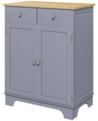 Produktbild von Wohnzimmer-Sideboard mit Schr?nken, 2 Schubladen und verstellbaren Einlegeb?den, 68 x 40,3 x 85 cm, graues und naturfarbenes Holz