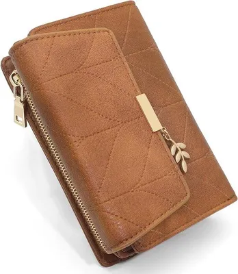 Obrázek produktu pro Dámy MaléPolyuretannaučit se peněženku, slim a krátké velikosti se zipem, 16 sloty kreditní karty, hnědý retro design