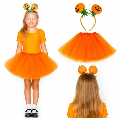 Produktbild von Kinder Halloween Kürbis Kostüm Set mit Rock & Haarreif