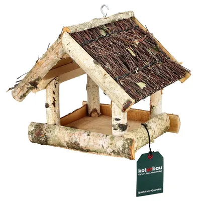 Immagine prodotto di Mangiatoia per uccelli - Legno di betulla - Da appendere - 25,5 x 25,5 x 23,5 cm - Marrone