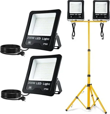 Obrázok produktu pre JOIEYOU LED stavebný reflektor 2x 200W pracovné svetlo so statívom pracovné svetlo IP66 LED reflektor Reflektor vrátane 3M kábla reflektor na vnútorné/ vonkajšie použitie, studená biela