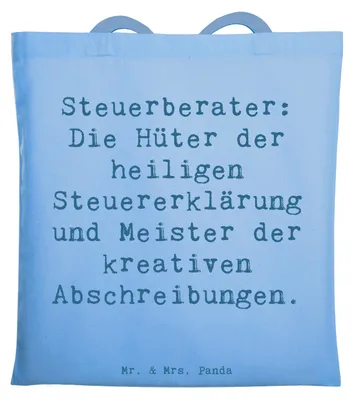 Produktbild von Mr. & Mrs. Panda Uni Tasche Spruch Steuerberater Helden - Sky Blue - Geschenk, Buchhaltung, Steuererklärung, Tragetasche, Steuerkunstwerke, Laptoptasche, Berufsalltag