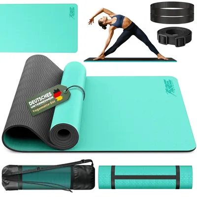 Produktbild von Yogamatte Gymnastikmatte Fitnessmatte - TPE - 183 x 61 x 0,6 cm - , rutschfest - Mit Tragegurt