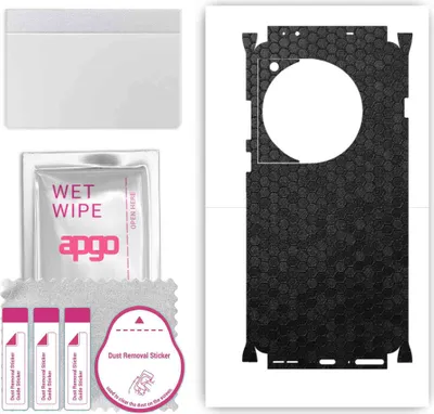 Produktbild von apgo Rückseite + Seiten Schutzfolie, Skin, kompatibel mit OnePlus 12, Hinten Displayschutzfolie aus Vinylfolie, kratzfest, einfache Montage - Schwarze Honigwabe