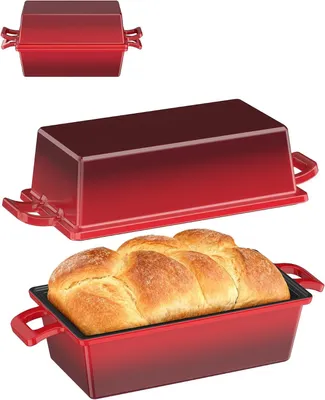 Immagine prodotto di Stampo per pane in ghisa - Teglia per pane con coperchio - Ideale per preparare il pane in casa - Teglia quadrata 2-in-1 - 21 x 13 cm - Colore nero