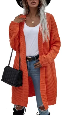 Produktbild von ASKSA Damen Strickmantel Lang Fledermausärmel strickcardigan Pullover Outwear, Orange, M