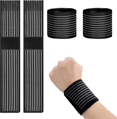 Produktbild von 4 Stück Handgelenkband Elastische Handgelenkbandage Atmungsaktive Handschlaufe Verstellbare Handschiene Kompression Handgelenkstütze für Karpaltunnel Tennis Sport Workout Übung Männer Frauen (Schwarz)