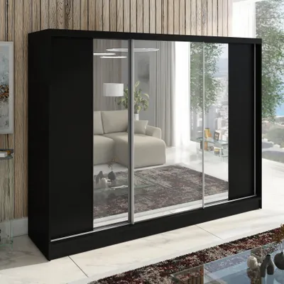 Produktbild von Schwebetürenschrank VIDA, 3-türig Schrank 200 cm Kleiderschrank mit Schubladen, und Spiegel