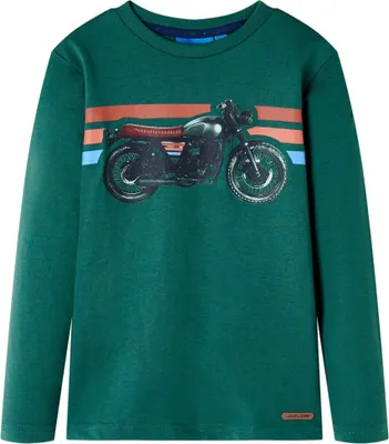 Produktbild von Kinder Langarmshirt Größe 92 Grün mit Motorrad Aufdruck, 100 % Baumwolle