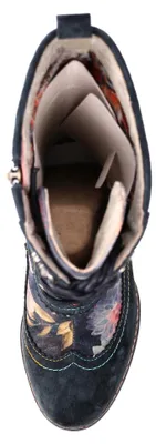 Produktbild von Laura Vita Damen Stiefel mit Blumenmuster und Flügelkappe Idcano 07, Größe:38 EU, Farbe:Blau