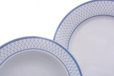 Obrázok produktu pre Súprava tanierov, český porcelán, opál, modrá mriežka, 18 d., Thun 1794