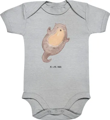 Produktbild von Mr. & Mrs. Panda Strampler Baby Otter Umarmen 1. - 3. Monat - Heather Grey - Geschenk, babykleidung body, overall, gut Gelaunt, Babystrampler, glücklich, Babybody, Hallo