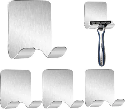 Produktbild von PolkaHome® 5er Set Wandhaken Edelstahl Selbstklebend - Rasiererhalter Handtuchhalter ohne Bohren für Bad, Küche, Wohnmobil