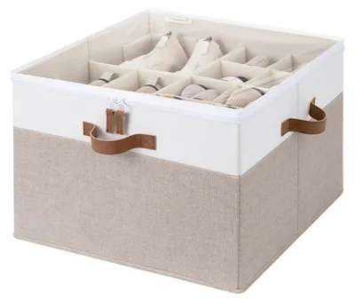 Immagine prodotto di Organizzatore per scarpe da armadio, contenitore extra-large per scarpe, pieghevole, per un massimo di 16 paia, in tessuto, con finestra trasparente, color marrone/bianco, dimensioni 43 x 43 x 32 cm