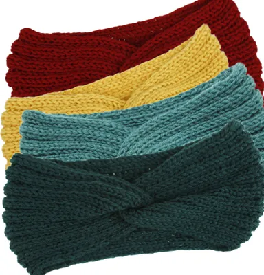 Produktbild von 4 Stück Damen Stirnbänder Winter Gestrickt Haarband Stricken Stirnbänder Gestrickt Elastische Stirnband für Mädchen Damen