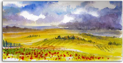 Produktbild von Coloray - Glasbild - 120x60 cm - Wandbild - Glasbilder - Toskanische Landschaft Aquarellmalerei