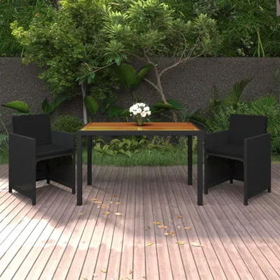 Produktbild von Möbel 3-tlg. Garten-Essgruppe mit Kissen Poly Rattan Schwarz - Balkonmöbel 3095498