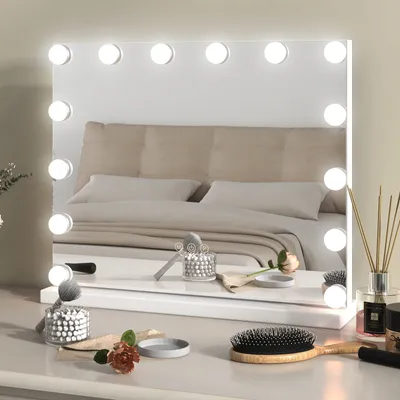 Obrázok produktu pre Kozmetické zrkadlo s osvetlením, kozmetické zrkadlo so 14 stmievateľnými LED lampami 3 farebné režimy, hollywoodske stolové zrkadlo s dotykovým ovládaním