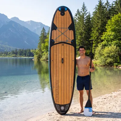 Produktbild von Bluemarina SUP Black Yacht | Stand Up Paddle - Aufblasbar mit Pumpe - Rucksack - 3 Finnen-System - Drop Stitch - Bis 140 Kg (325x86x16,5cm / 10'8")