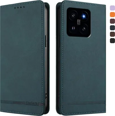Immagine prodotto di Custodia per Xiaomi 14, custodia retro in Finto cuoio con supporto e slot per carte Verde