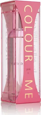 A product shot of a pink perfume bottle in its packaging.