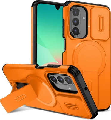 Produktbild von Magnetisch Hülle für Samsung Galaxy A26/A17 5G/4G, Dual Layer Stoßfest Handyhülle mit Dia Kameraschutz, Verstellbarem Ständer Orange