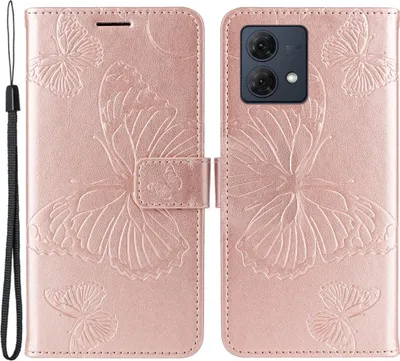 Produktbild von Motorola Moto G84 Hülle - Coverup Schmetterlinge Klapphülle - Roségold