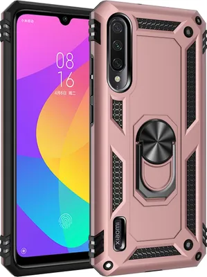 Immagine prodotto di Custodia protettiva per Xiaomi Mi A3, custodia robusta a due strati testata in ambito militare con supporto ad anello per Xiaomi Mi A3 Rose Gold
