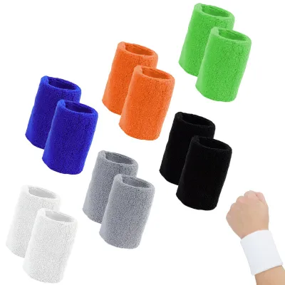 Produktbild von 12 Stück Schweißbänder Handgelenk 8 x 8 cm,Baumwolle Schweißband, Elastische Absorbierende Handgelenk Bands für Basketball,Running (Buntes)