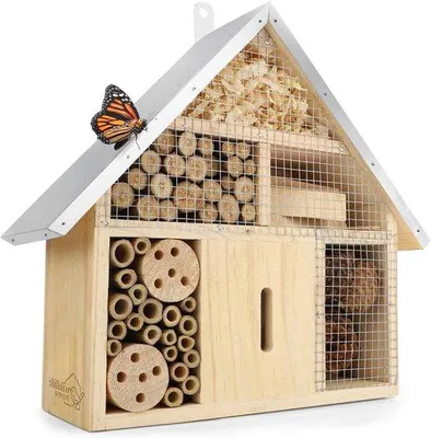 Image de Abeillier en bois pour abeilles sauvages, coccinelles et papillons - Nid à suspendre