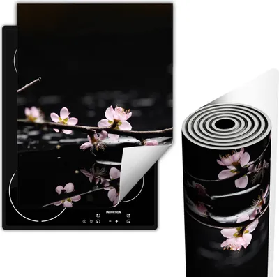 Produktbild von Herdabdeckplatten Glaskeramikkochfeld-Abdeckung 40x52 cm Anti Rutsch Matte Aufrollbar, Schwarz Blumen