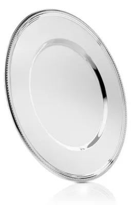 Servierplatte mit Perlenrand, versilbert, 33 cm, Stahl