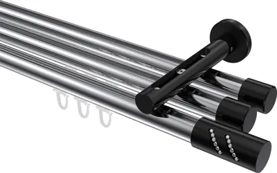 Produktbild von Interdeco Innenlaufstange / Gardinenstange mit Innenlauf Chrom / Schwarz, Typ Siteno Zoena (Glitzerzylinder), 20 mm Ø 3-läufig, 140 cm