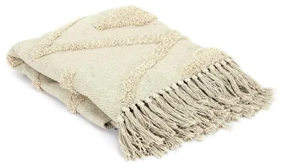 Zdjęcie produktu dla KOC BOHO Bali bawełna120x150 BEŻOWY Z FRĘDZLAMI