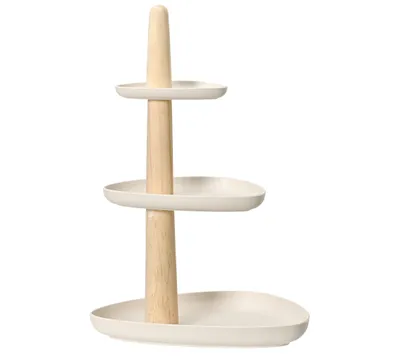 Produktbild von Weiße Bambus 3-stöckige Kuchenplatte 45x35x30 cm
