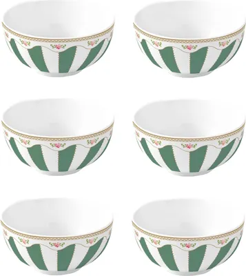 Produktbild von 6er Set Dessertschalen FLOWERY Blumen D. 12cm weiß grün Porzellan Easy Life