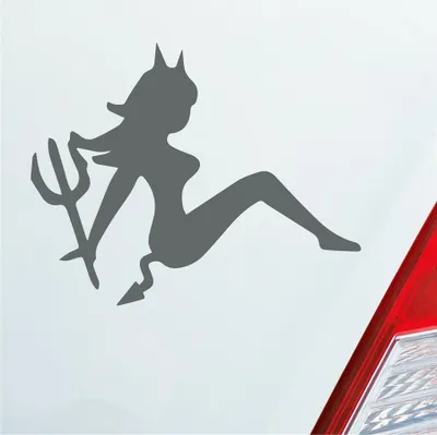 Produktbild von Auto Aufkleber Teufel Teuflisch Sexy Girl Pin Up Devil 12x10 cm Grau Sticker Heckscheibenaufkleber