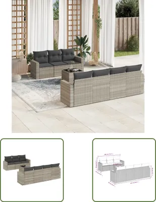 Produktbild von The Living Store 8-tlg. Garten-Sofagarnitur mit Kissen Hellgrau Poly Rattan