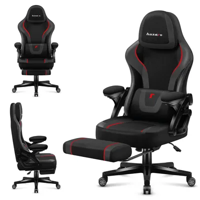 Produktbild von Huzaro Force 4.6 | Gaming Stuhl PC-Stuhl Ergonomisch Bürostuhl | Fußstütze Wippfunktion Verstellbare Kopfstütze Rückenlehne | bis 130 kg | Schwarz